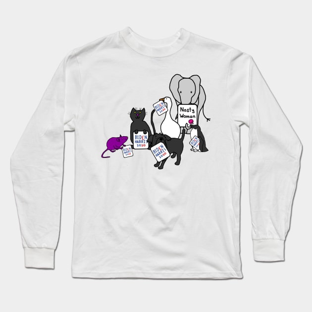 Animals with Biden Harris Signs Supporting Kamala Harris Long Sleeve T-Shirt by ellenhenryart